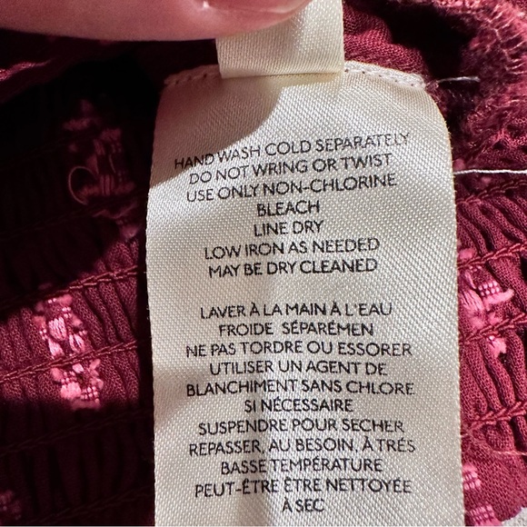 NWT Anthropologie Gauze Burgundy Patterned Blouse With Waist Tie Size M - Picture 10 of 11